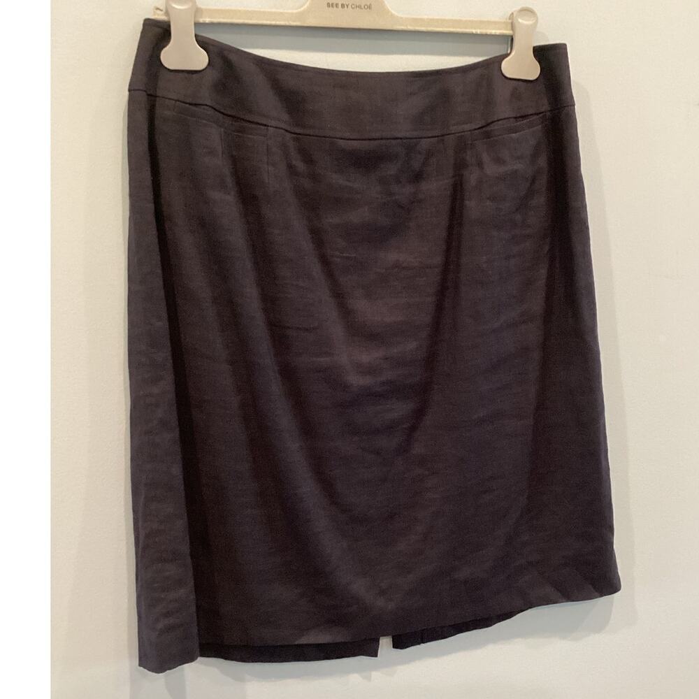 Talbots Womens Linen Blend Skirt Plus Size 16W 16 Navy Blue Classic Old Money